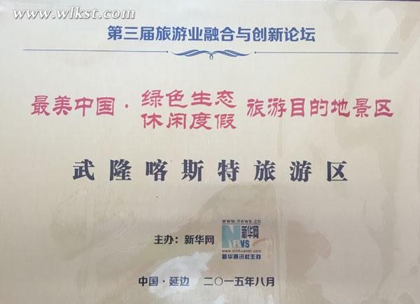 武隆荣获“最美中国 绿色生态 休闲度假澳网官方网站目的地”大奖